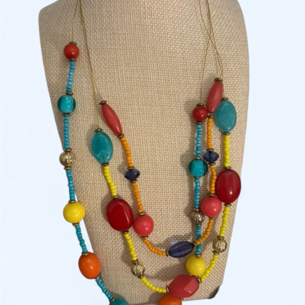 🦖 5 for $20 | Vibrant Beaded Necklace with Red, Yellow, and Blue Accents